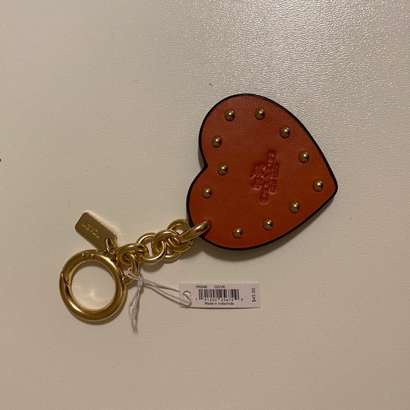 Coach Orange Studded Heart Key Chain